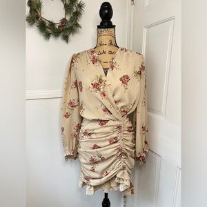 En Saison Floral Faux Wrap Ruched Mini Dress